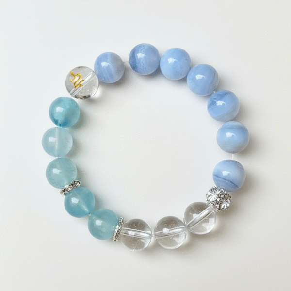 Throat Chakra Healing Bracelet – Aquamarine, Blue Lace Agate & Clear Quartz
