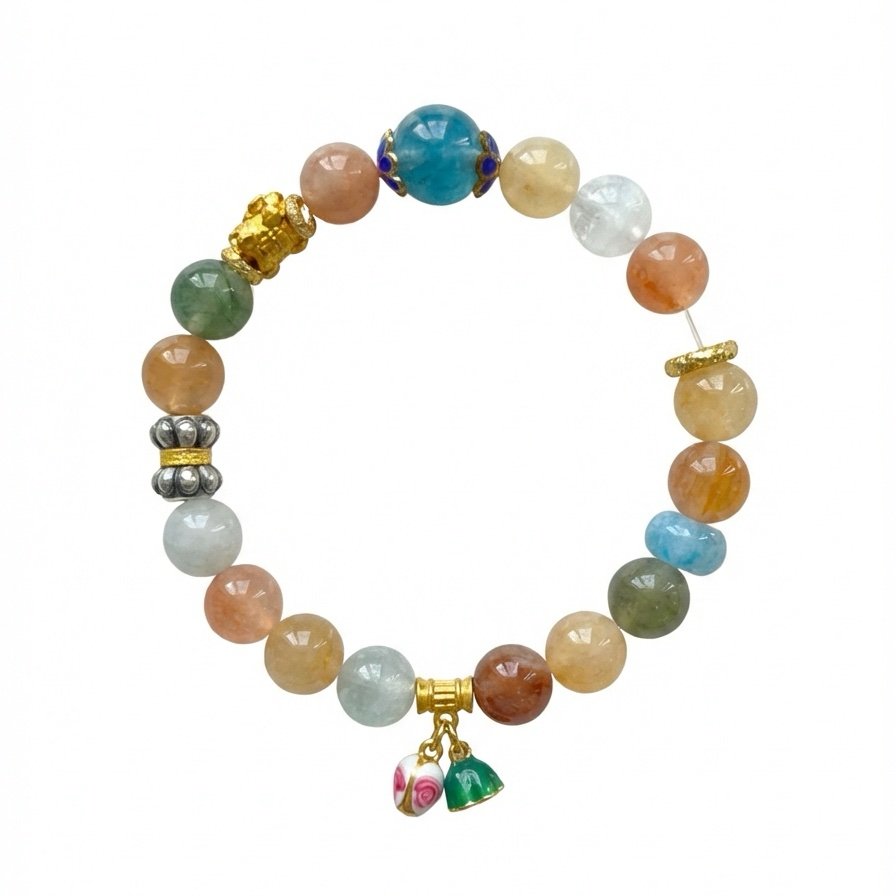 Generated Image January 13, 2026 - 2_22PM Multi-Colored Rabbit Hair Quartz & Aquamarine Bracelet (10mm) - The All-In-One Energy Healer – Image 1