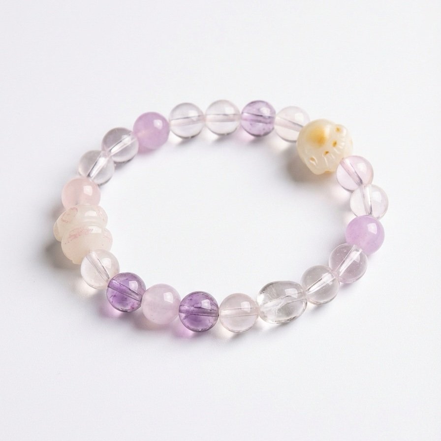 Generated Image January 14, 2026 - 11_55AM "Playful Paws": Rose Quartz, Kunzite & Bodhi Kids' Blessing Bracelet (8mm) – Bild 1