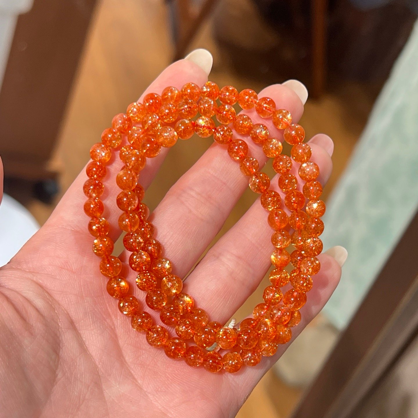 IMG_8932 The Solar Flare: 5.8mm Sunstone Triple-Wrap Healing Bracelet – Bild 1
