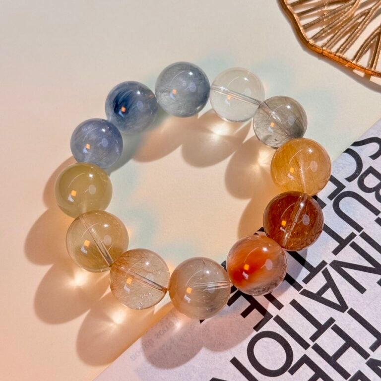 One-of-a-Kind Multi-Colored Rabbit Hair Quartz Bracelet (17mm) detail 1