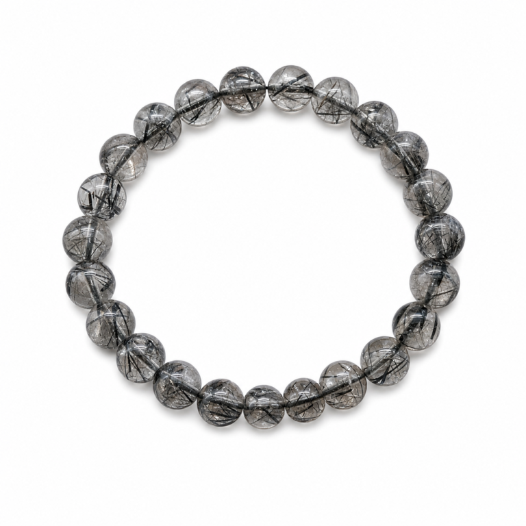 Midnight Focus - Black Rutilated Quartz 10mm Bracelet on white background