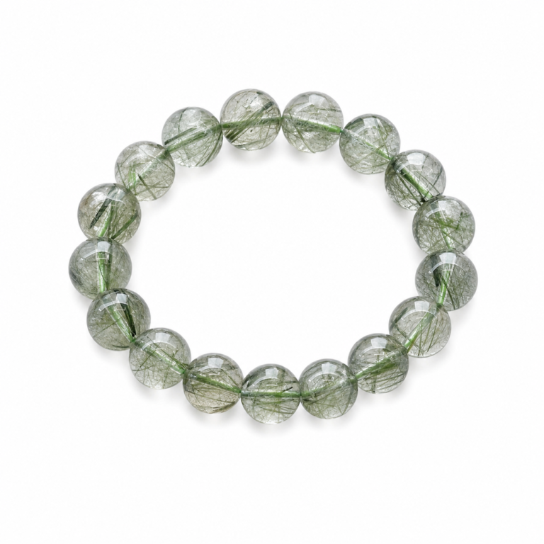 Verdant Momentum - Green Rutilated Quartz 13mm Bracelet on white background