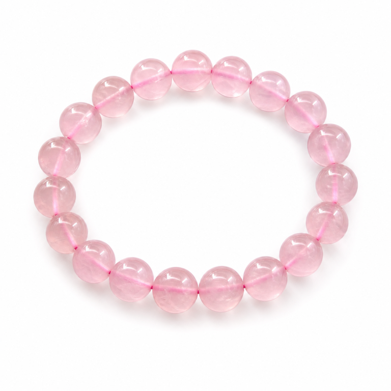 Grapefruit Glow - Pink Quartz 10mm Bracelet on white background