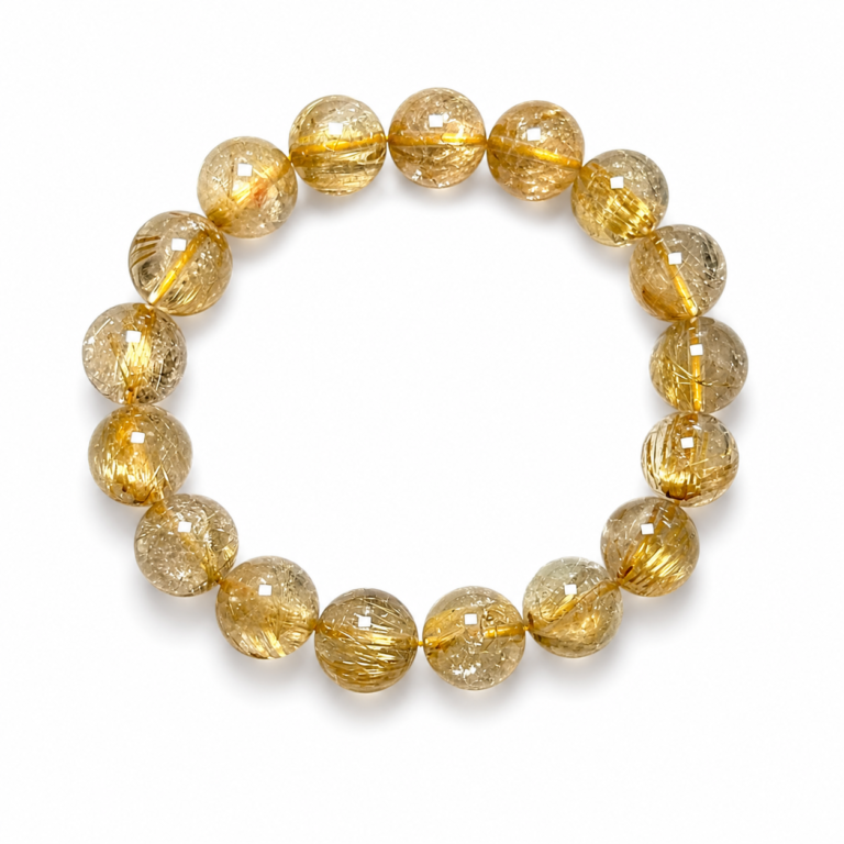 Golden Current - Golden Rutilated Quartz 13mm Bracelet on white background