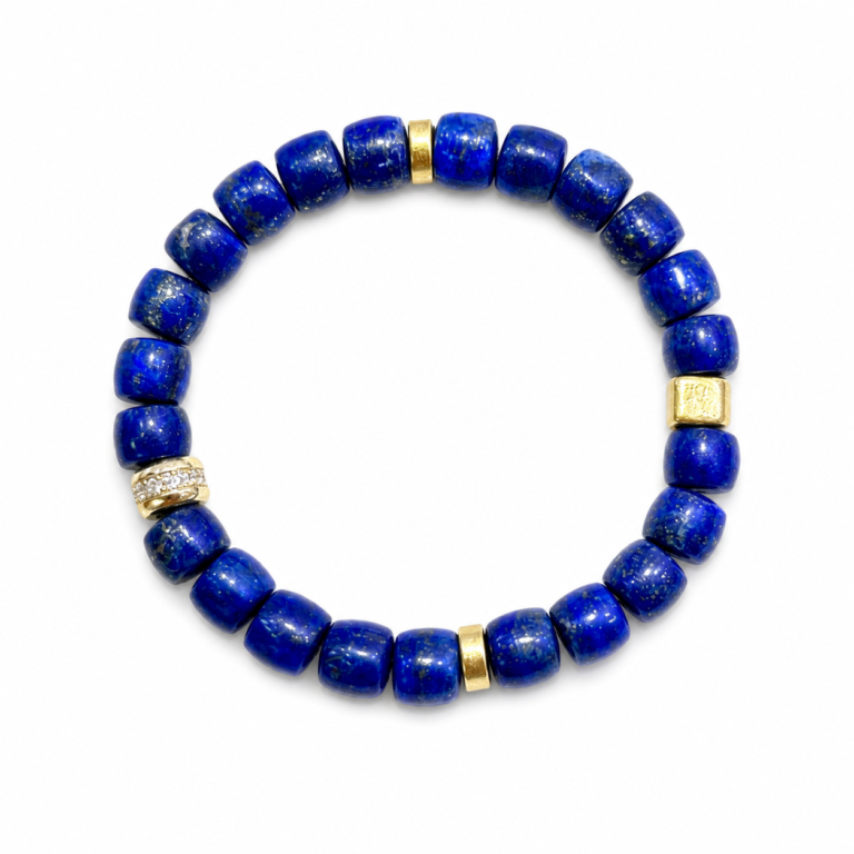 Deep Wisdom - One-of-a-Kind Lapis Lazuli Barrel-Bead Bracelet on white background