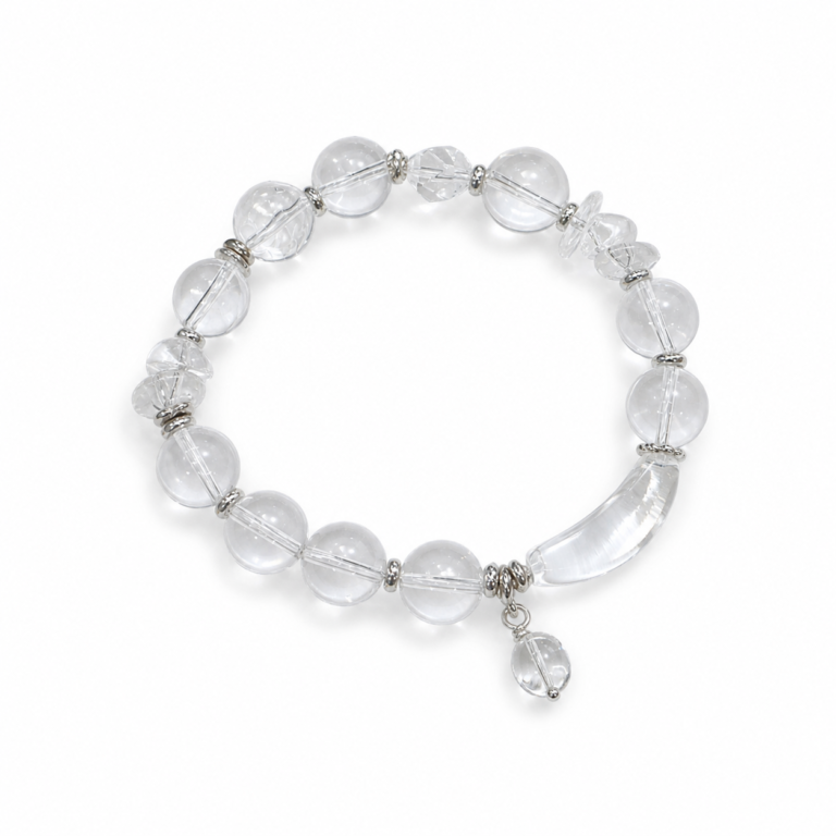 Moonlit Water - Clear Quartz Drop Bracelet on white background