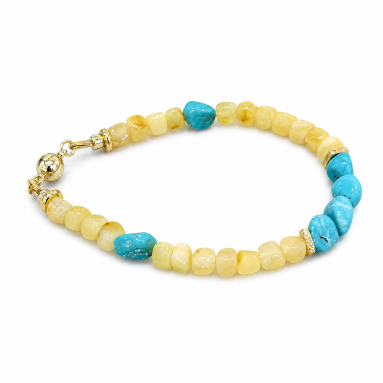 Fortune Balance - Turquoise & Amber Magnetic Bracelet on white background