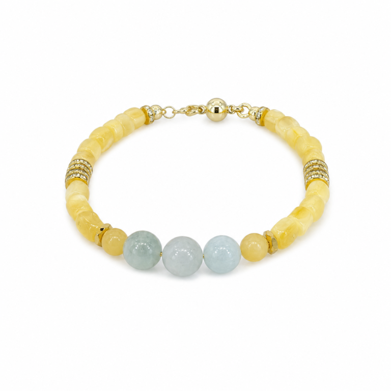 Golden Jade Harmony - Hetian Jade & Amber Magnetic Bracelet on white background
