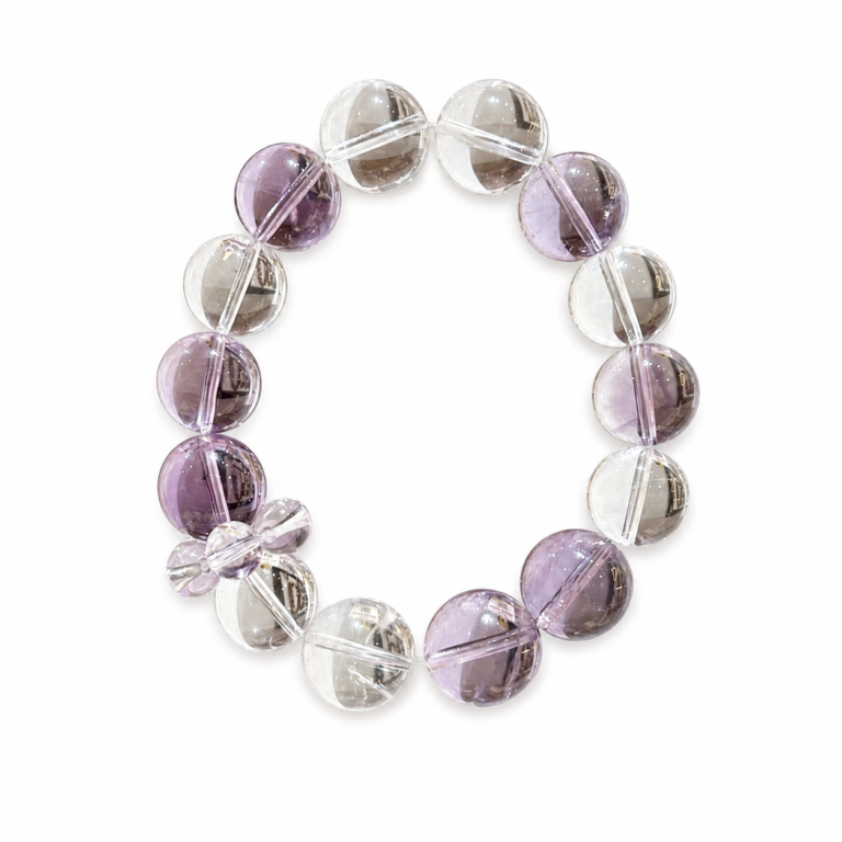 Violet Clarity - Bolivian Amethyst & Clear Quartz Bracelet on white background