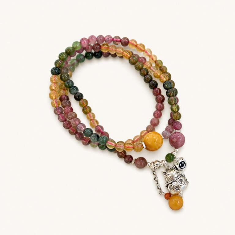One-of-a-Kind Amber & Tourmaline Multi-Wrap Bracelet on white background