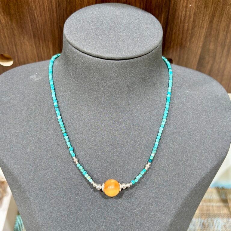 Warm Horizon - One-of-a-Kind Turquoise & Amber Necklace detail 1