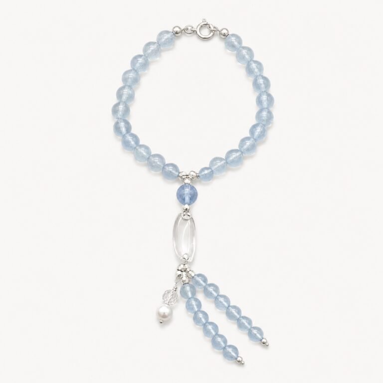 Ocean Clarity - Aquamarine, Pearl & Clear Quartz Bracelet on white background