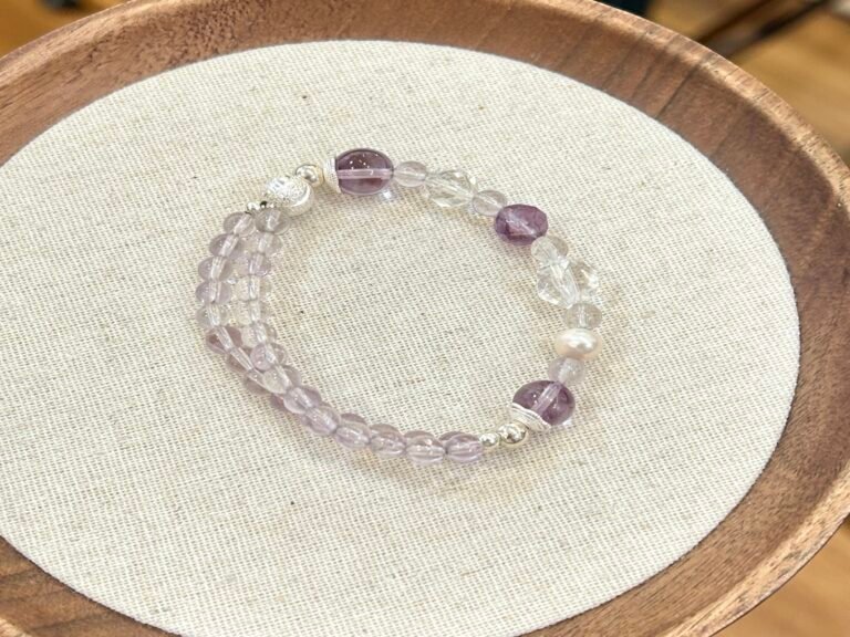 Lavender Light - Amethyst, Pearl & Clear Quartz Double-Wrap Bracelet detail 1