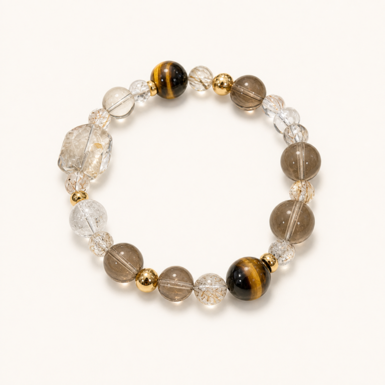 Grounded Confidence - Smoky Quartz & Tiger's Eye Bracelet on white background