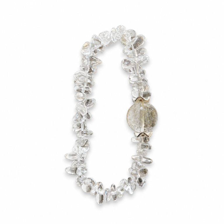 Golden Focus - Rutilated Quartz & Clear Quartz Chip Bracelet on white background