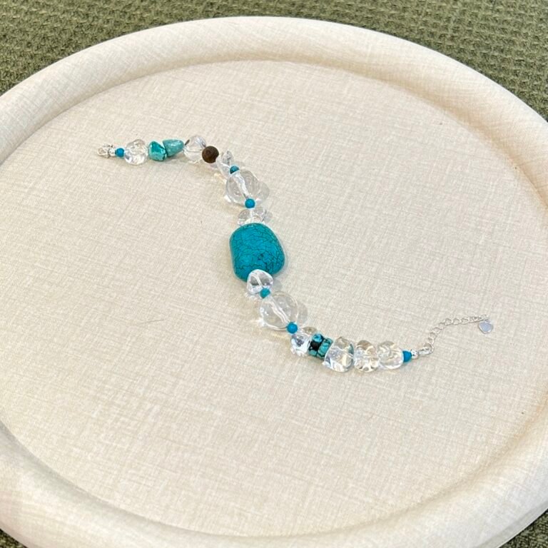 Sky & Stillness - Turquoise, Clear Quartz & Agarwood Adjustable Bracelet detail 1