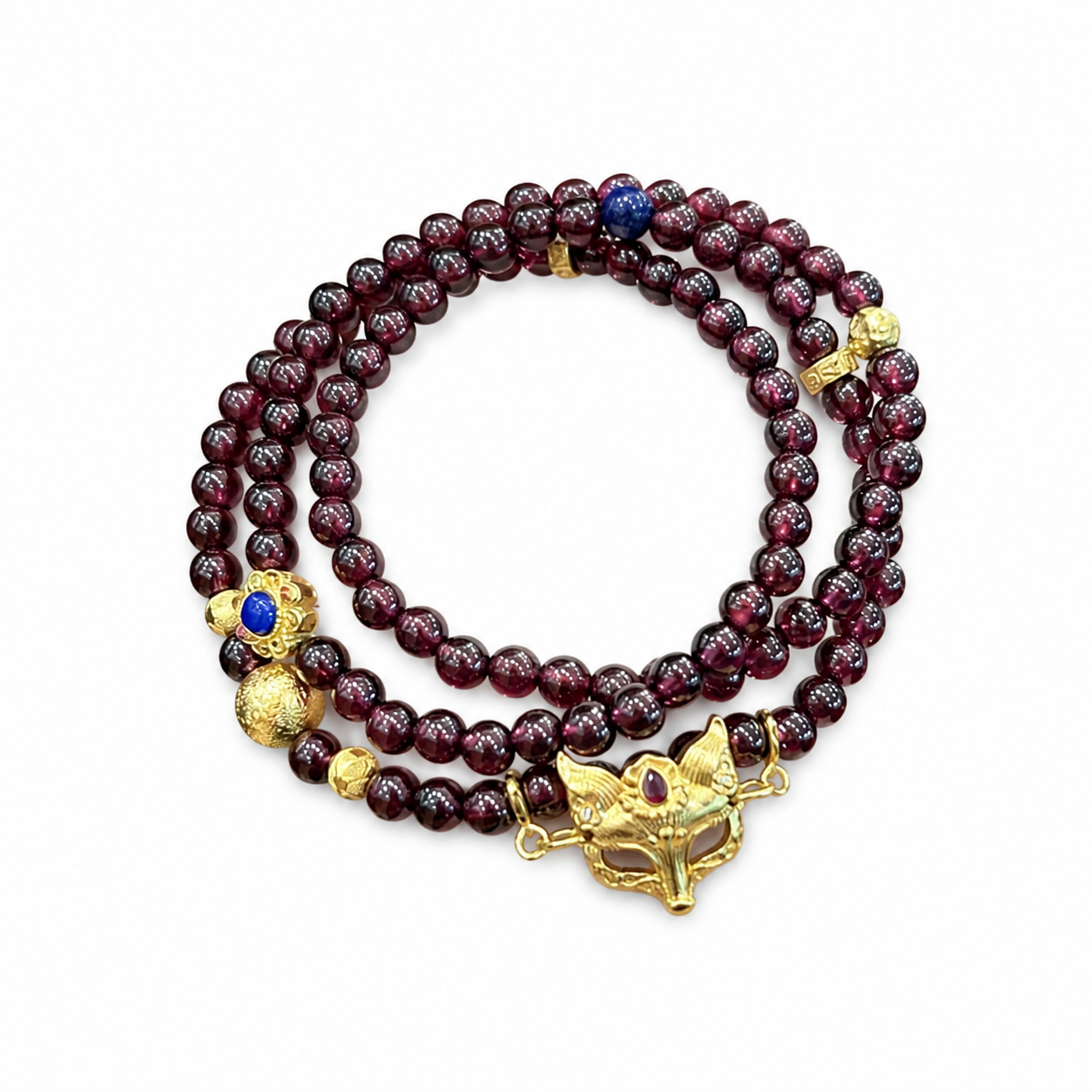 scwg26081401-01 Crimson Fox - Garnet & Lapis Multi-Wrap Bracelet on white background