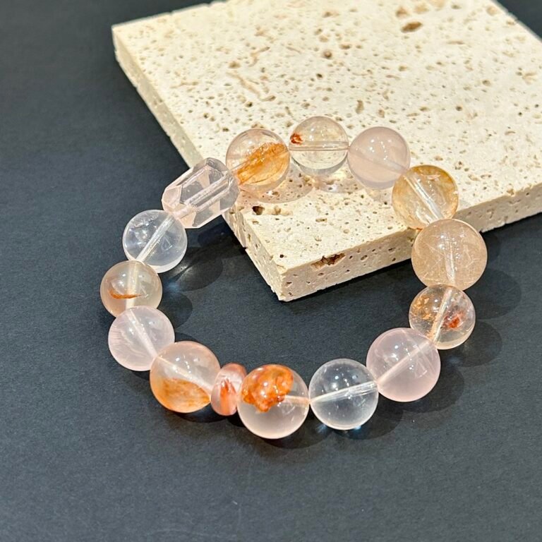 One-of-a-kind quartz bracelet displayed on a dark surface